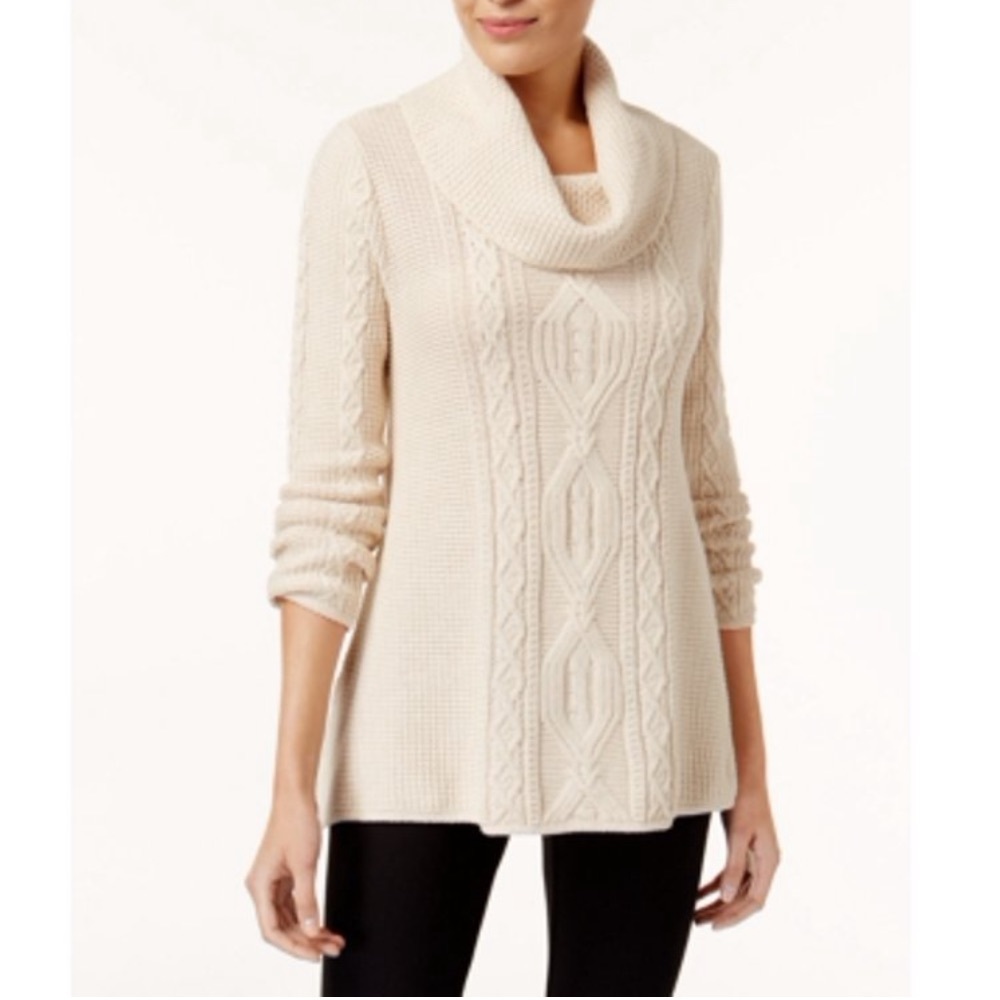 Cable Knit Sweater with Cowl Neck